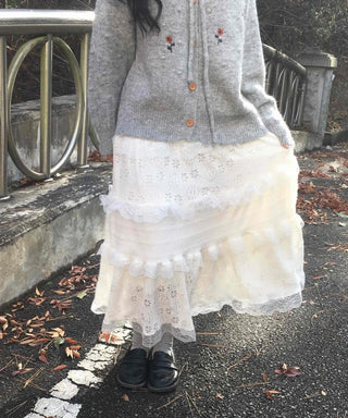 Romantic Embroidered Lace Tiered Long Skirt