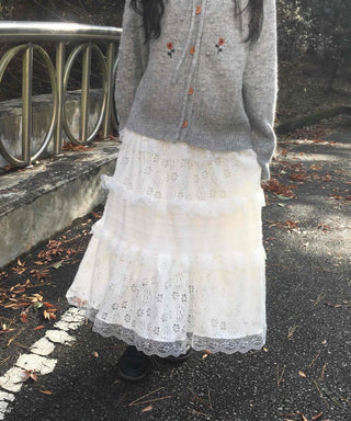 Romantic Embroidered Lace Tiered Long Skirt