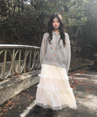 Romantic Embroidered Lace Tiered Long Skirt