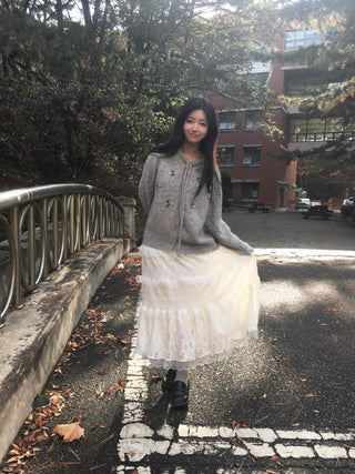 Romantic Embroidered Lace Tiered Long Skirt