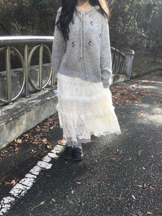 Romantic Embroidered Lace Tiered Long Skirt