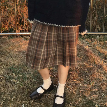 Soft Check Flare Balloon Midi Skirt