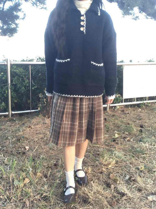 Soft Check Flare Balloon Midi Skirt