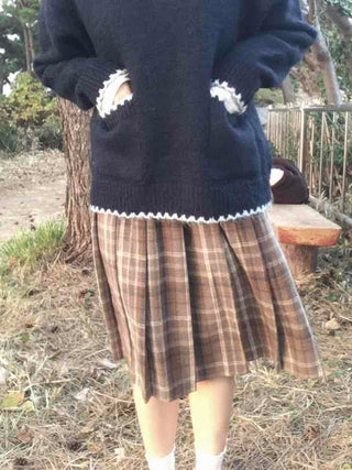 Soft Check Flare Balloon Midi Skirt