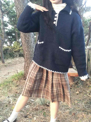 Soft Check Flare Balloon Midi Skirt