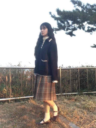 Soft Check Flare Balloon Midi Skirt