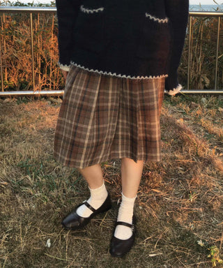 Soft Check Flare Balloon Midi Skirt