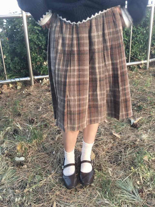 Soft Check Flare Balloon Midi Skirt