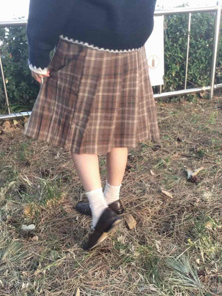 Soft Check Flare Balloon Midi Skirt