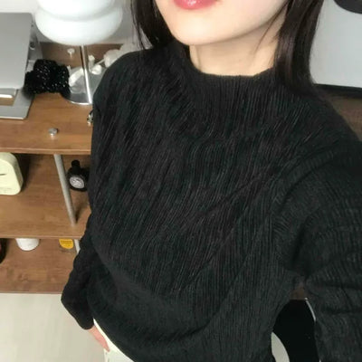 Soft Ribbed Turtleneck Volume Sleeve Long Sleeve Tee