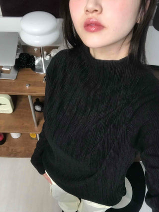 Soft Ribbed Turtleneck Volume Sleeve Long Sleeve Tee