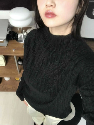 Soft Ribbed Turtleneck Volume Sleeve Long Sleeve Tee