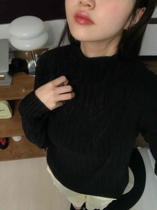 Soft Ribbed Turtleneck Volume Sleeve Long Sleeve Tee