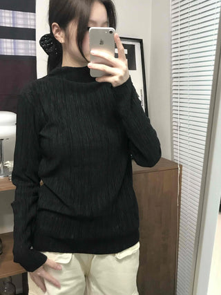 Soft Ribbed Turtleneck Volume Sleeve Long Sleeve Tee