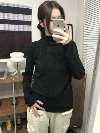 Soft Ribbed Turtleneck Volume Sleeve Long Sleeve Tee
