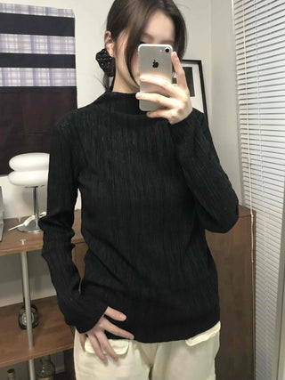 Soft Ribbed Turtleneck Volume Sleeve Long Sleeve Tee