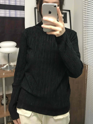 Soft Ribbed Turtleneck Volume Sleeve Long Sleeve Tee