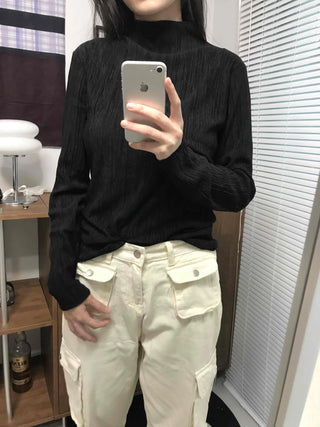 Soft Ribbed Turtleneck Volume Sleeve Long Sleeve Tee