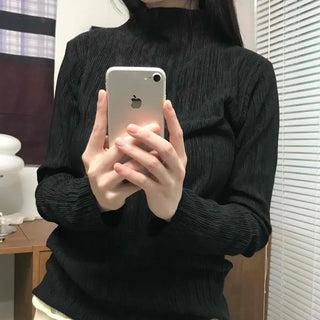 Soft Ribbed Turtleneck Volume Sleeve Long Sleeve Tee