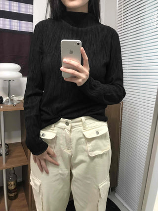 Soft Ribbed Turtleneck Volume Sleeve Long Sleeve Tee