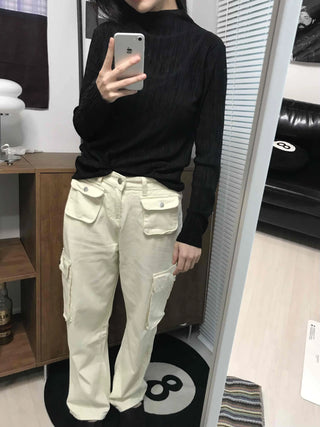 Soft Ribbed Turtleneck Volume Sleeve Long Sleeve Tee