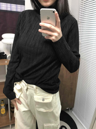 Soft Ribbed Turtleneck Volume Sleeve Long Sleeve Tee