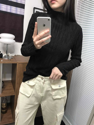 Soft Ribbed Turtleneck Volume Sleeve Long Sleeve Tee