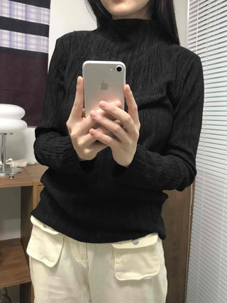 Soft Ribbed Turtleneck Volume Sleeve Long Sleeve Tee