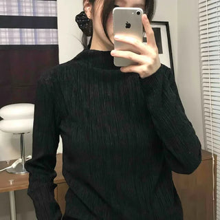 Soft Ribbed Turtleneck Volume Sleeve Long Sleeve Tee