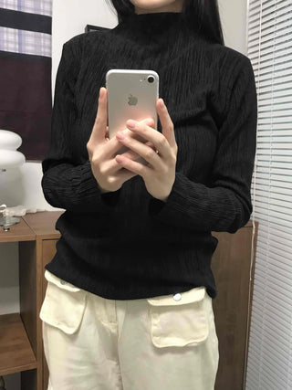 Soft Ribbed Turtleneck Volume Sleeve Long Sleeve Tee