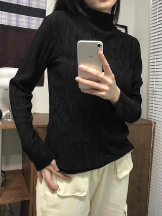 Soft Ribbed Turtleneck Volume Sleeve Long Sleeve Tee