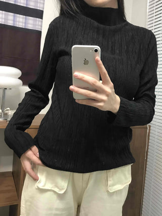 Soft Ribbed Turtleneck Volume Sleeve Long Sleeve Tee