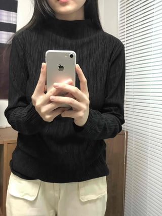 Soft Ribbed Turtleneck Volume Sleeve Long Sleeve Tee