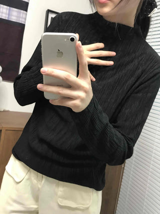 Soft Ribbed Turtleneck Volume Sleeve Long Sleeve Tee