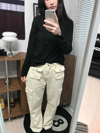 Soft Ribbed Turtleneck Volume Sleeve Long Sleeve Tee