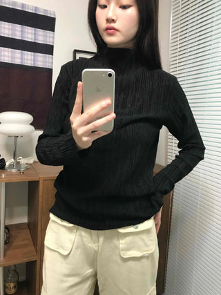 Soft Ribbed Turtleneck Volume Sleeve Long Sleeve Tee