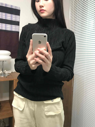 Soft Ribbed Turtleneck Volume Sleeve Long Sleeve Tee