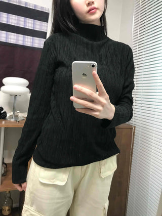 Soft Ribbed Turtleneck Volume Sleeve Long Sleeve Tee