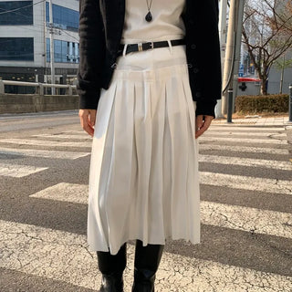 Belt Set Pleated A-Line Midi Skirt