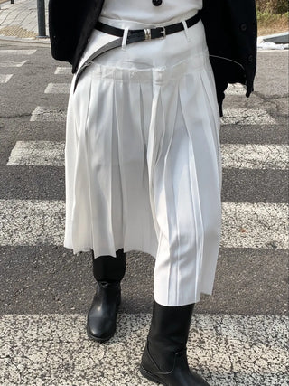 Belt Set Pleated A-Line Midi Skirt