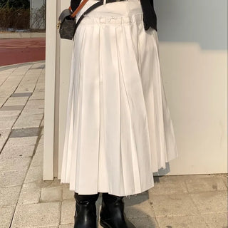 Belt Set Pleated A-Line Midi Skirt