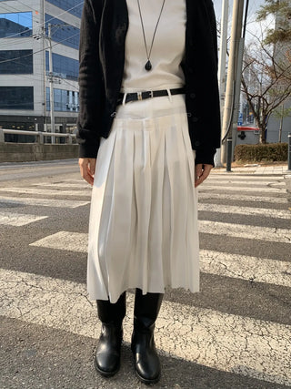 Belt Set Pleated A-Line Midi Skirt