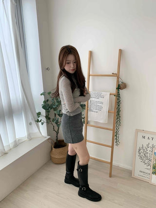 Slim Fit Turtleneck Ribbed Long Sleeve T-shirt