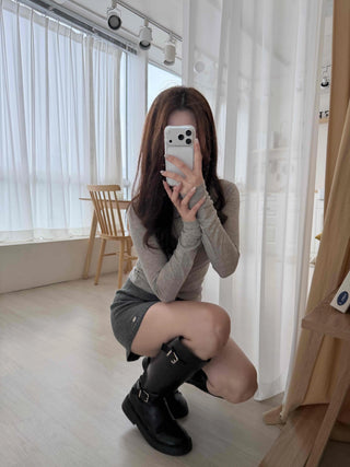 Slim Fit Turtleneck Ribbed Long Sleeve T-shirt