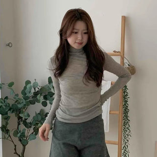 Slim Fit Turtleneck Ribbed Long Sleeve T-shirt