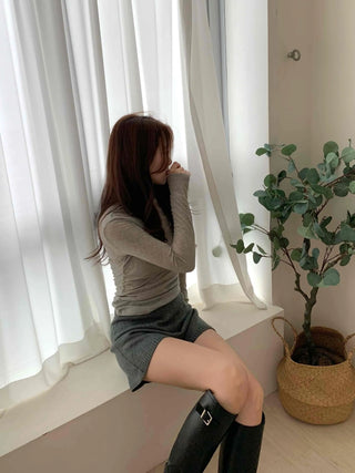 Slim Fit Turtleneck Ribbed Long Sleeve T-shirt