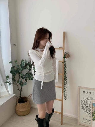 Drape Shirred Slim Fit Long Sleeve T-shirt Choker Set