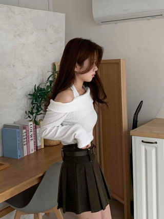 High-waisted Belted Pleated Mini Skirt