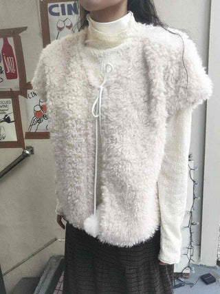 Pom-Pom String Fluffy Fleece Short Vest