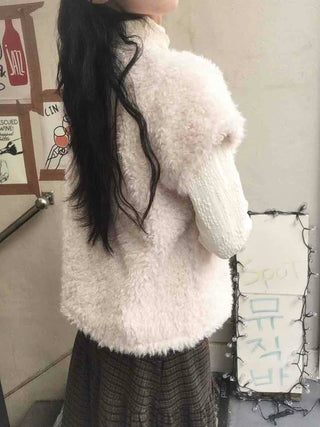 Pom-Pom String Fluffy Fleece Short Vest